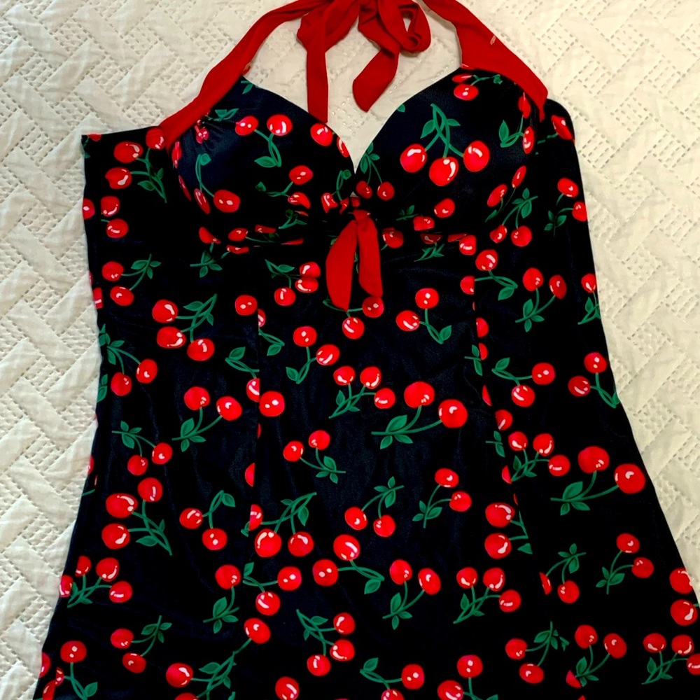 Cherry Print Plus Size 3X Women’s Bathing Suit Boy Short Vintage Style